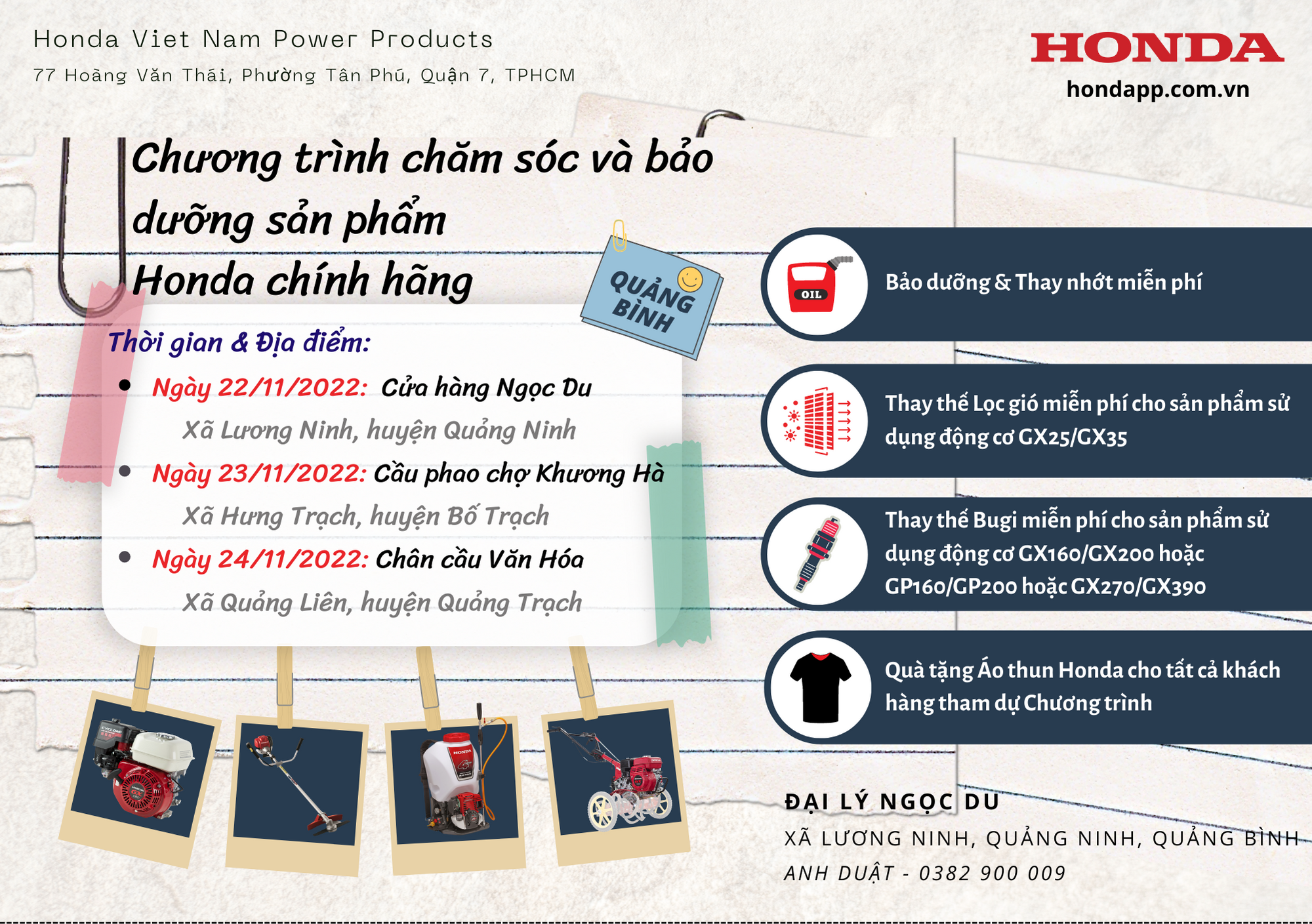 Chương trình: Bảo dưỡng lưu động tại QUẢNG BÌNH 2022