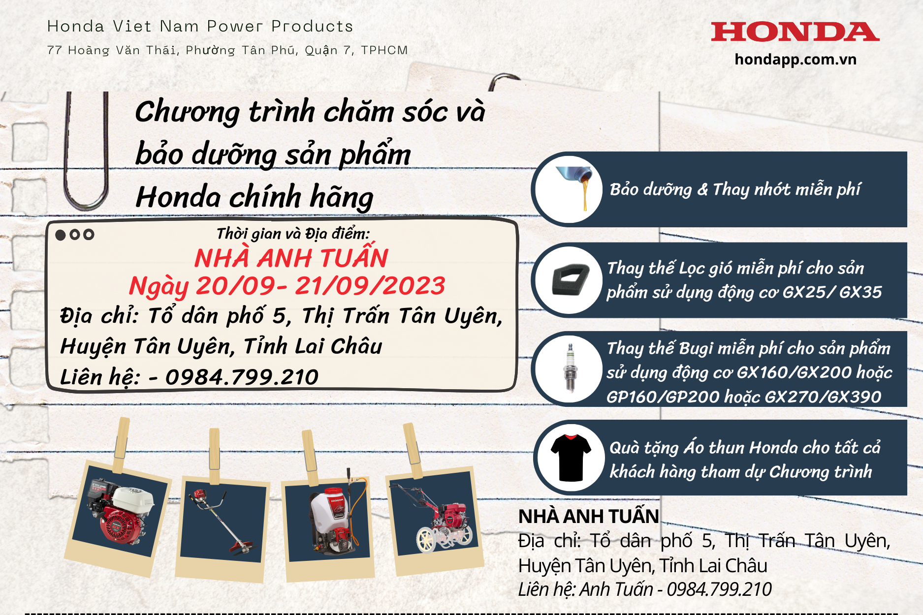 Thông báo: Chương trình Chăm sóc Khách hàng và Bảo dưỡng miễn phí tại LAI CHÂU 09/2023