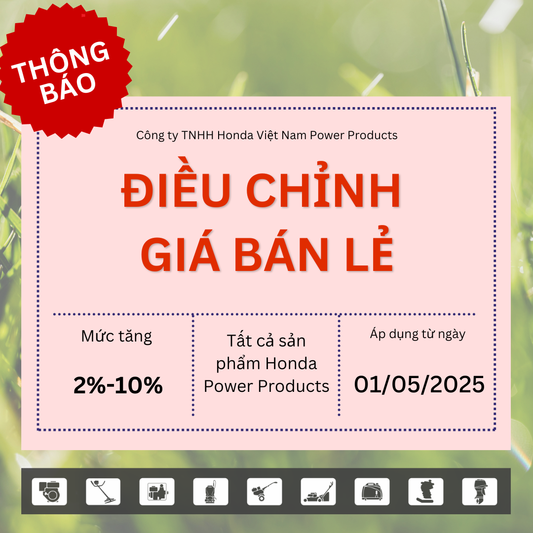 Thông báo: Tăng giá đề xuất bán lẻ sản phẩm Honda Power Products